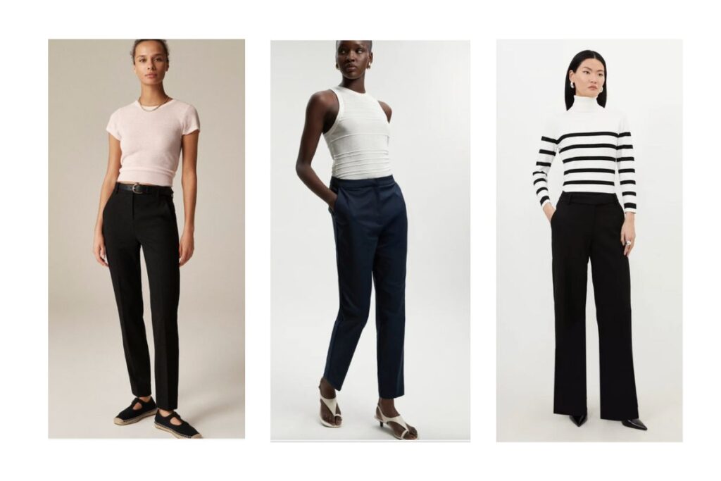 Straight-leg petite pants in a medium wash, demonstrating the perfect ankle-length fit for petite workwear styling